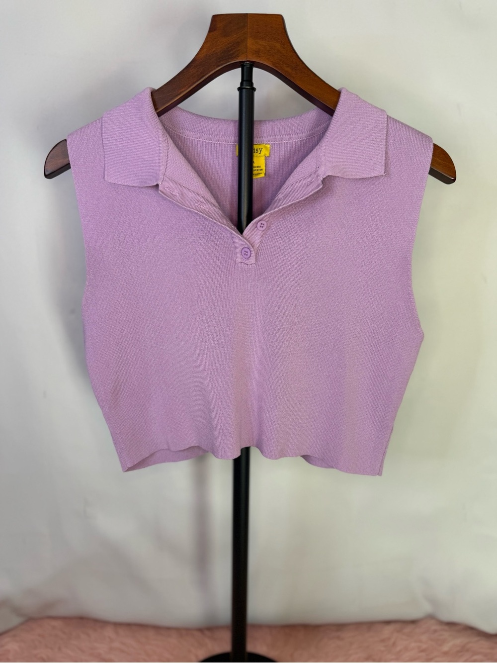 Daisy - Lilac Sleeveless Polo Button-Front Crop Top - Size XL